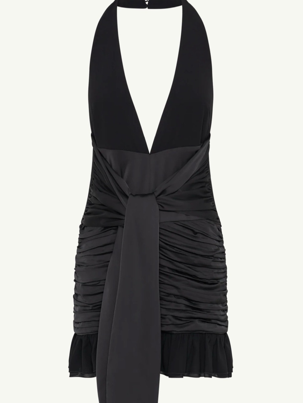 Meshki Black Halter Deep-V Ruched Mini Dress